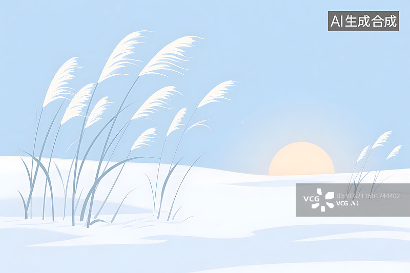 【AI数字艺术】冬日黄昏芦苇荡图片素材