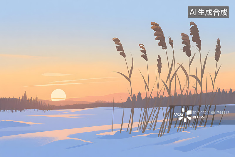 【AI数字艺术】冬日黄昏芦苇荡图片素材