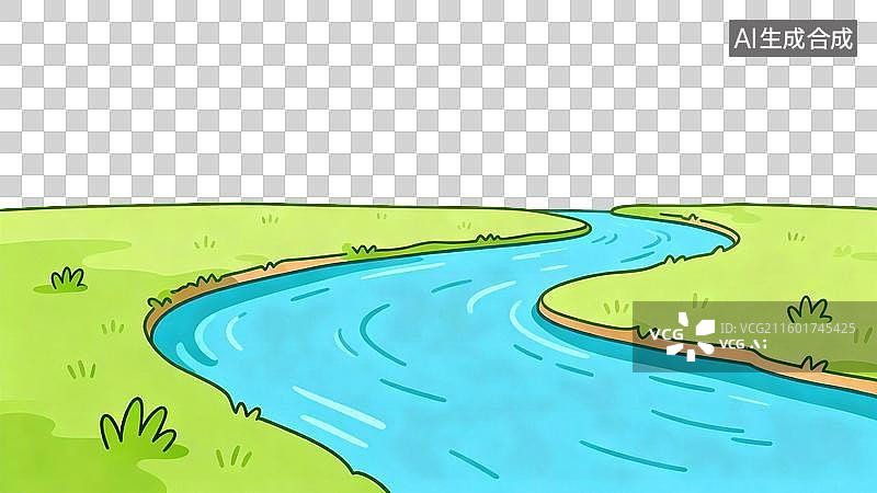 【AI数字艺术】蜿蜒河流穿过绿色草地图片素材