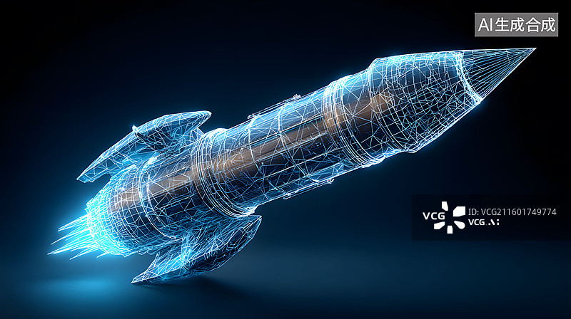 【AI数字艺术】蓝色科技感火箭模型图片素材