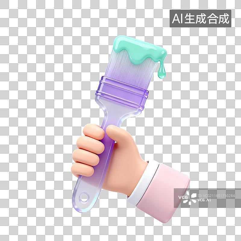 【AI数字艺术】3D磨砂玻璃材质手势手拿刷子元素图片素材