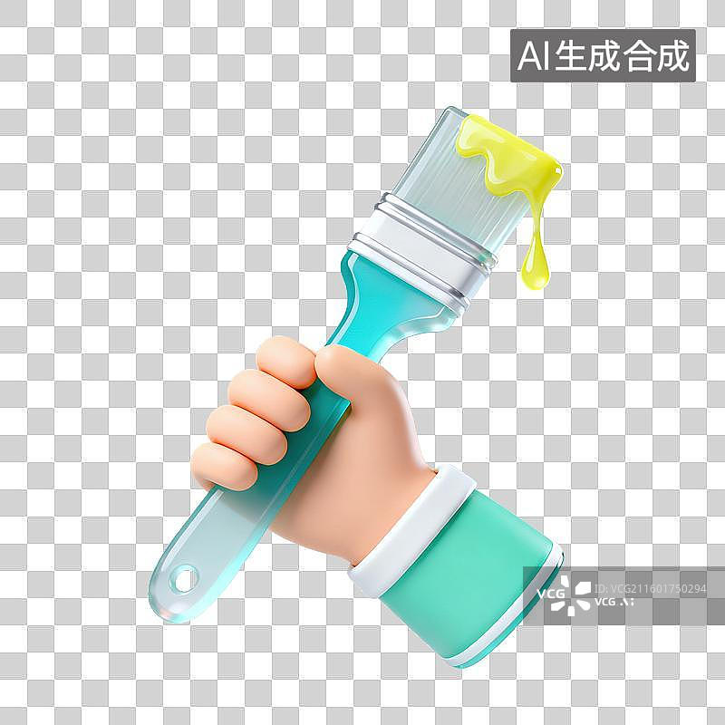 【AI数字艺术】3D磨砂玻璃材质手势手拿刷子元素图片素材