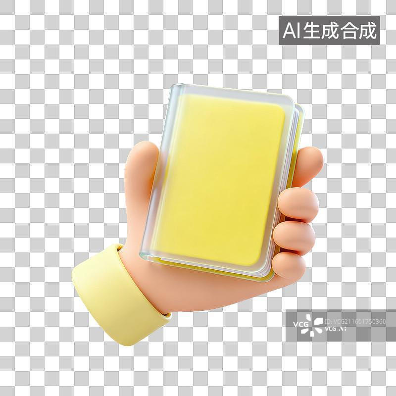 【AI数字艺术】3D磨砂玻璃材质手势手拿书本书籍元素图片素材