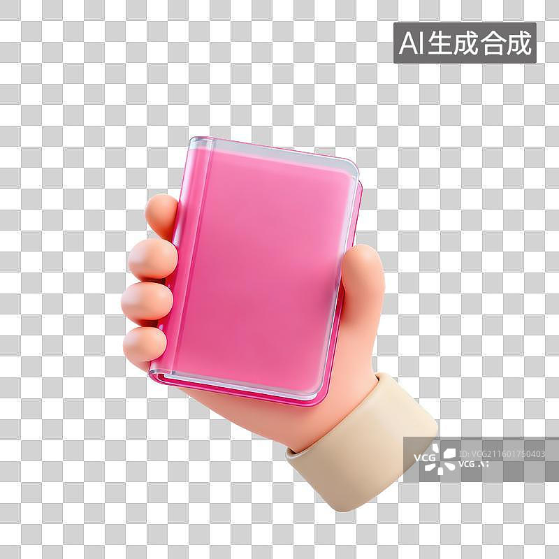 【AI数字艺术】3D磨砂玻璃材质手势手拿书本书籍元素图片素材