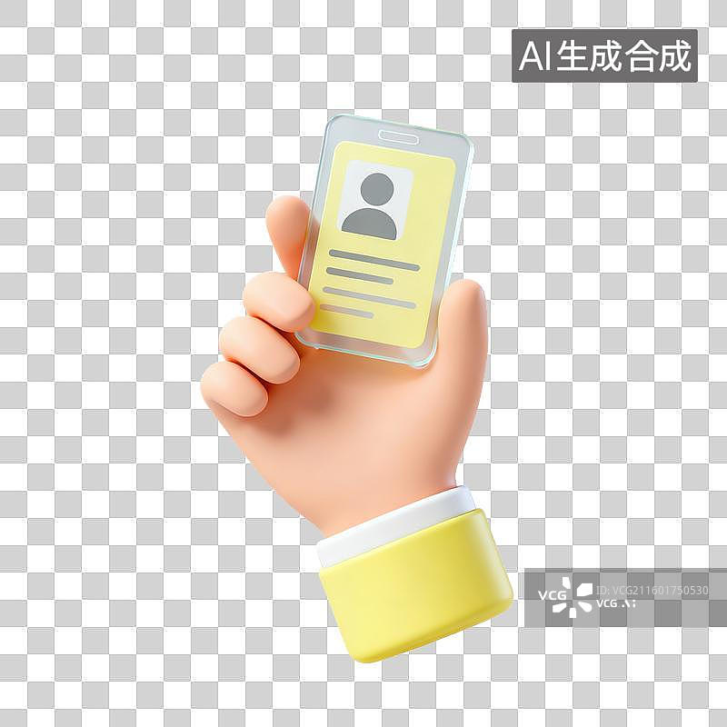 【AI数字艺术】3D磨砂玻璃材质手势手拿身份证ID卡元素图片素材