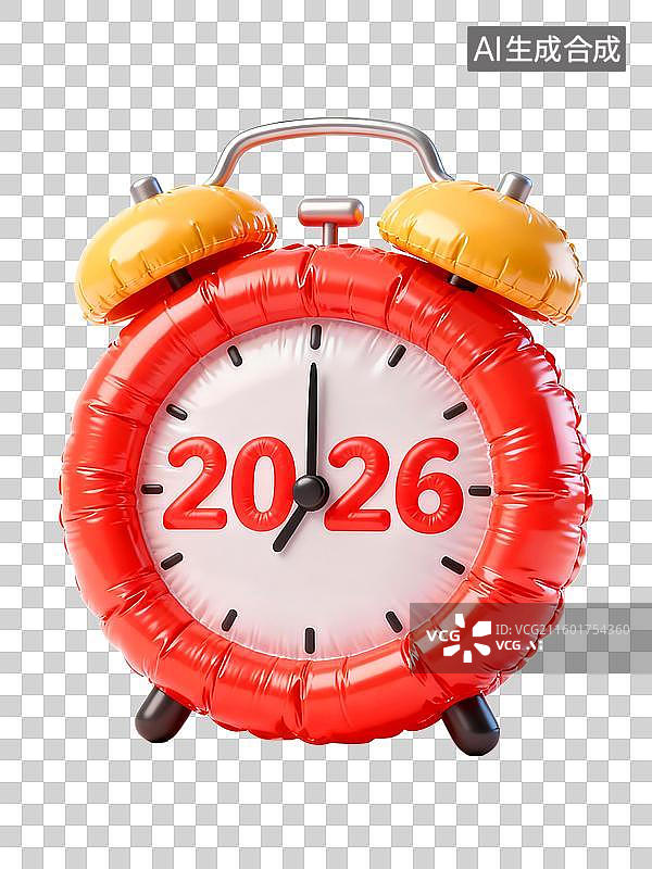 【AI数字艺术】2026新年膨胀风格闹钟上有2026数字图片素材