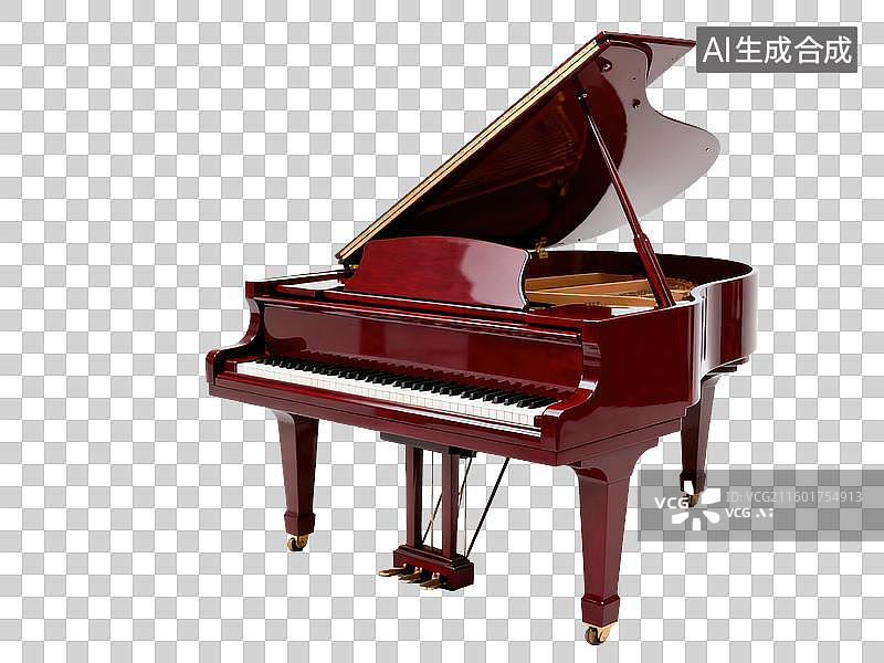 【AI数字艺术】一架酒红色钢琴图片素材