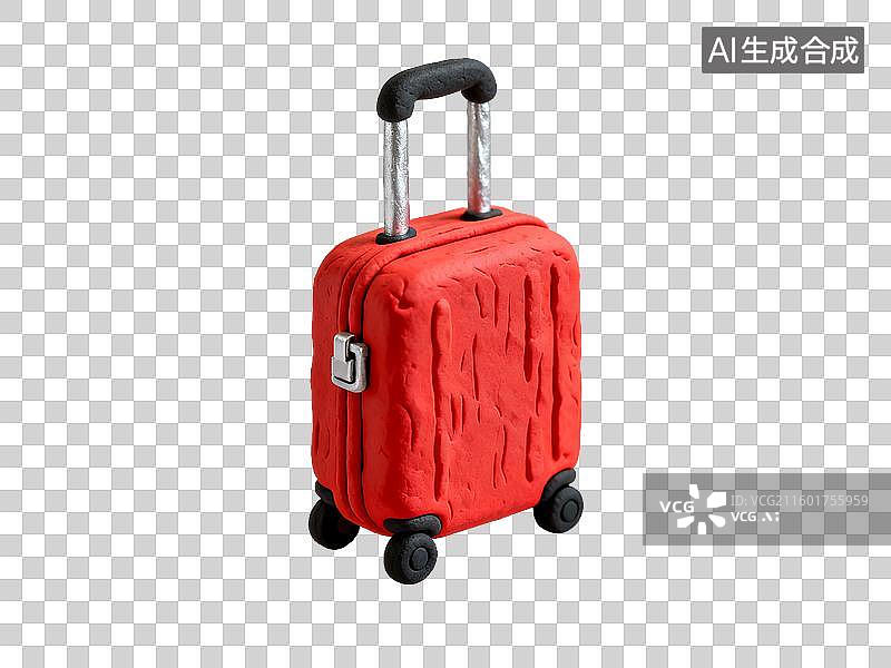 【AI数字艺术】红色黏土拉杆行李箱 旅游出行手工创意免抠素材图片素材