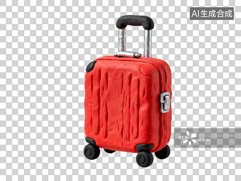 【AI数字艺术】红色黏土拉杆行李箱 旅游出行手工创意免抠素材图片素材