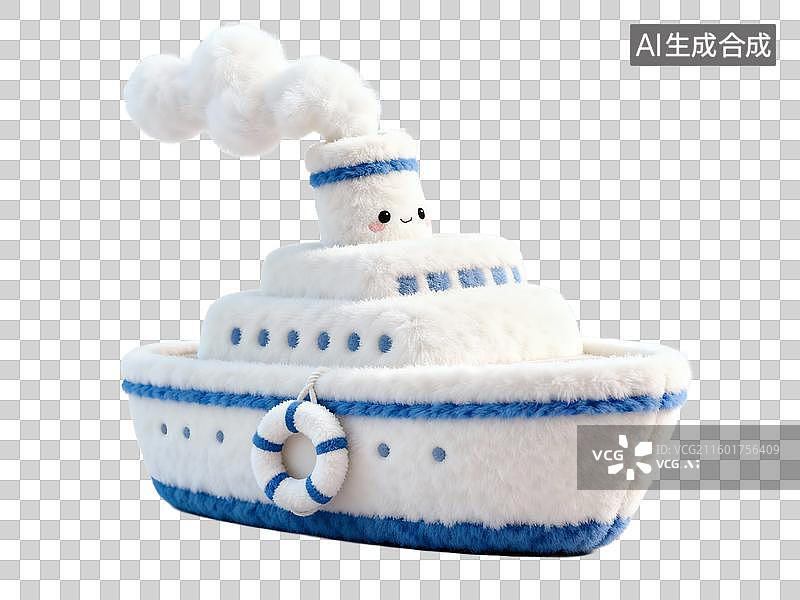 【AI数字艺术】毛绒质感卡通轮船旅游出行免抠素材图片素材