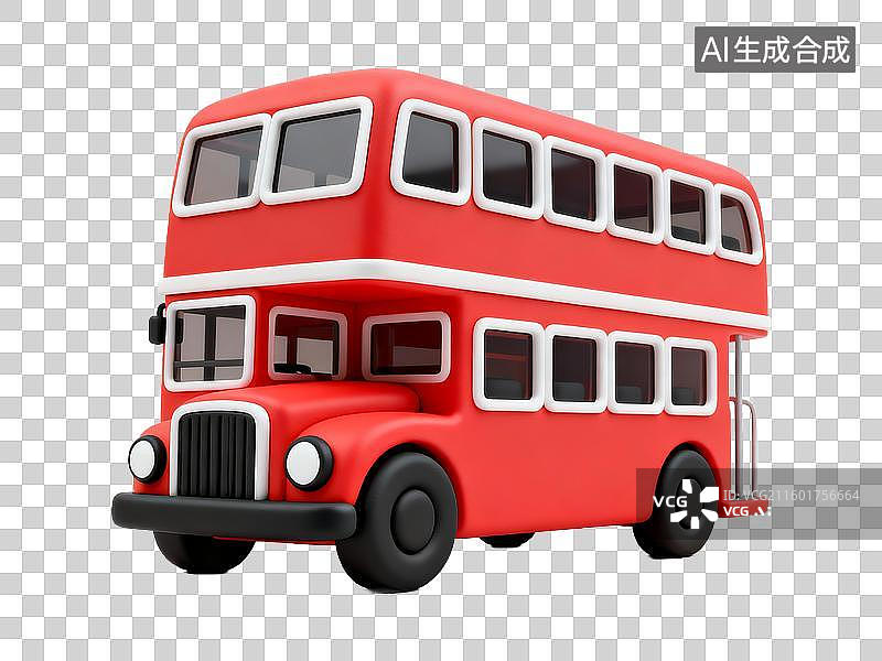 【AI数字艺术】红色卡通双层巴士 旅游出行 3D 免抠素材图片素材