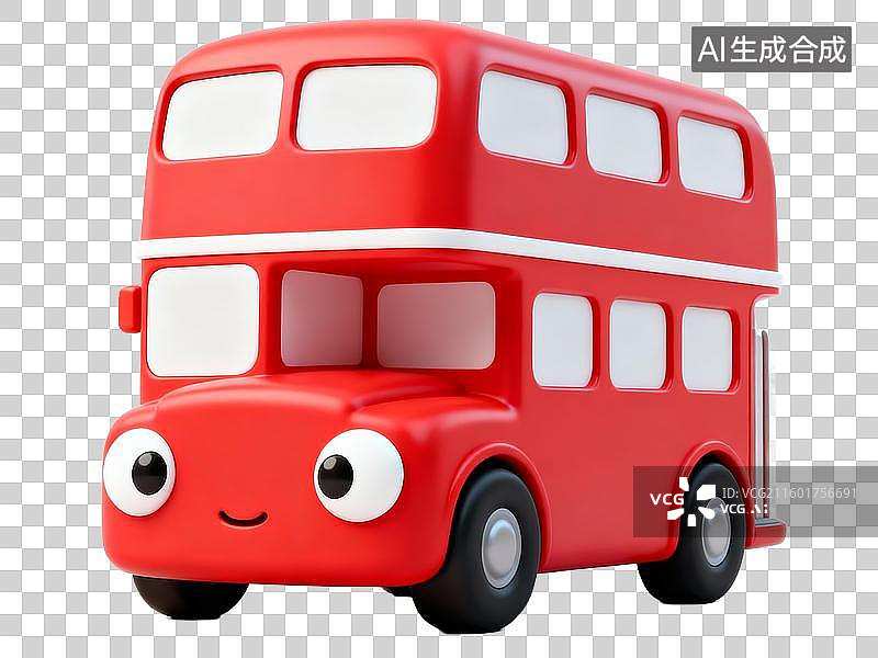 【AI数字艺术】红色卡通双层巴士 旅游出行 3D 免抠素材图片素材