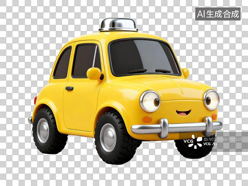 【AI数字艺术】黄色卡通小汽车 旅游出行 3D 免抠素材图片素材