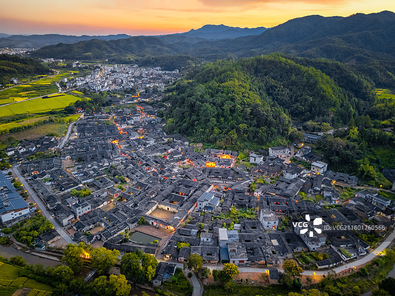 龙岩连城培田古村落晚霞图片素材