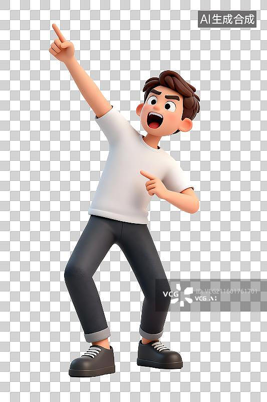 【AI数字艺术】兴奋青年手指向上指表情惊讶图片素材