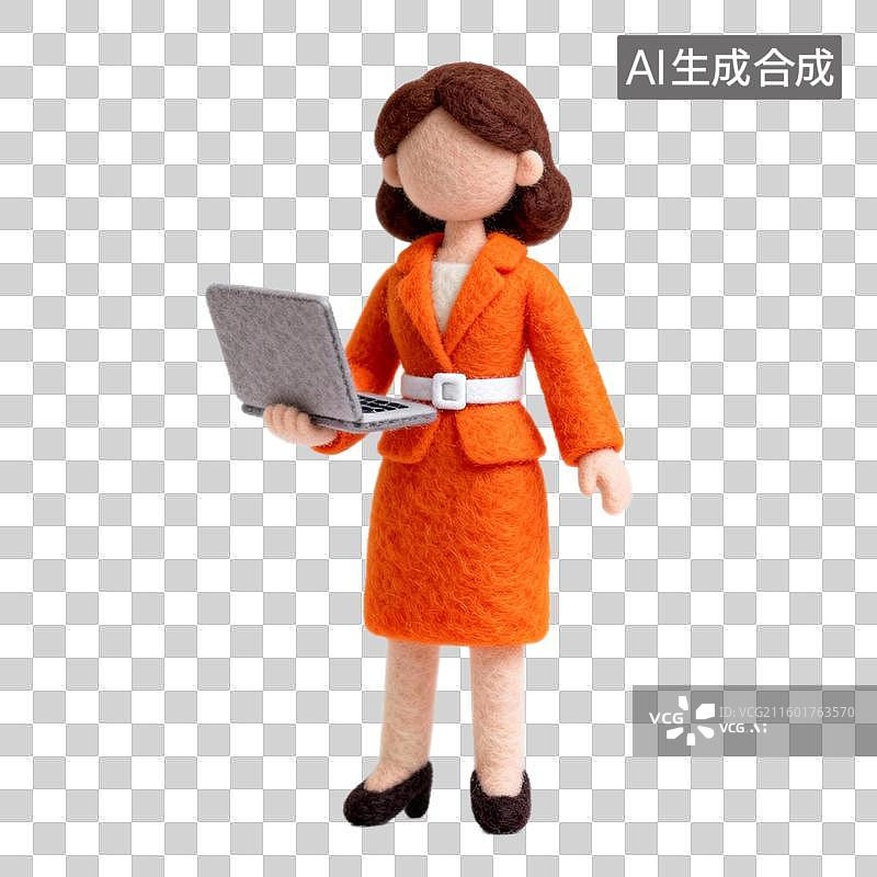 【AI数字艺术】3D羊毛毡风格职业女性办公秘术前台免抠元素图片素材