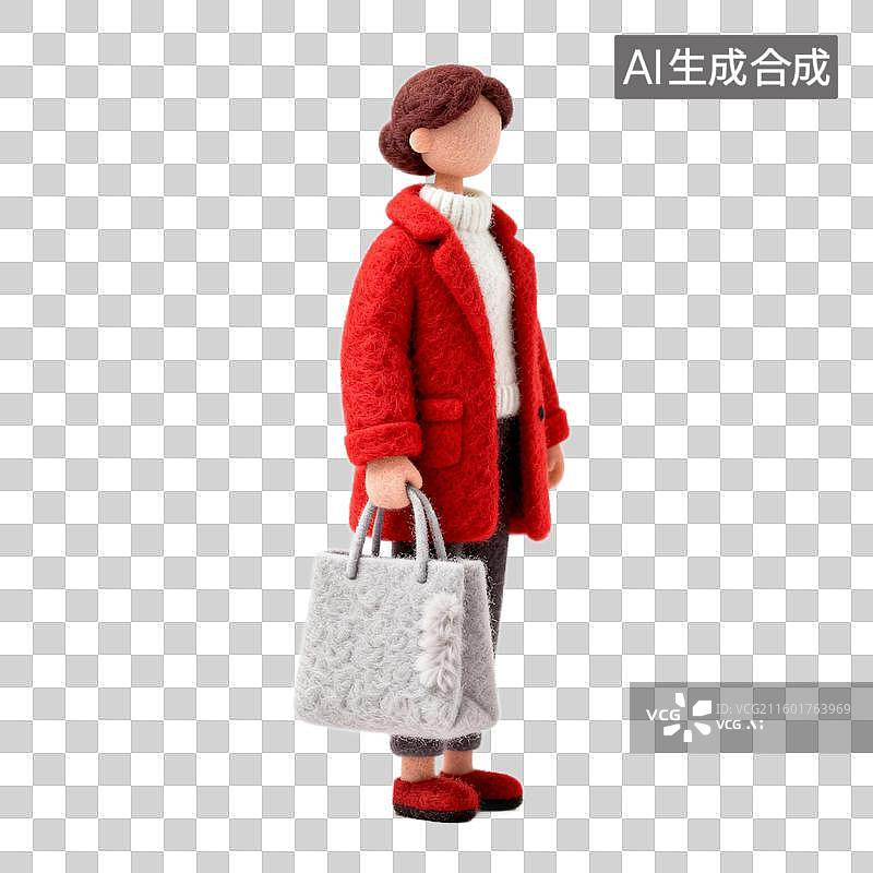 【AI数字艺术】3D羊毛毡风格职业女性逛街人物免抠元素图片素材