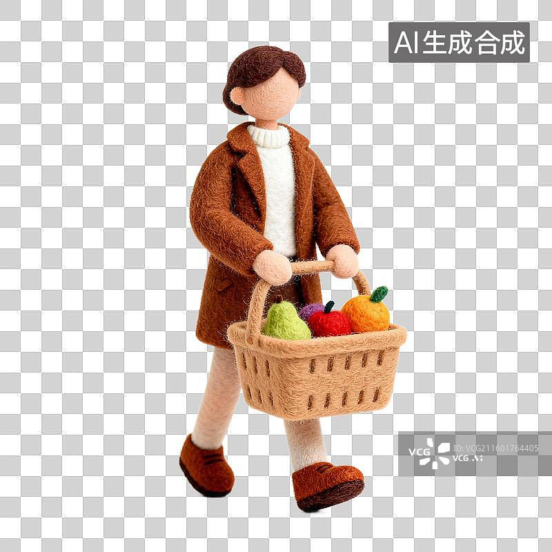 【AI数字艺术】3D羊毛毡风格逛街买菜购物人物免抠元素图片素材