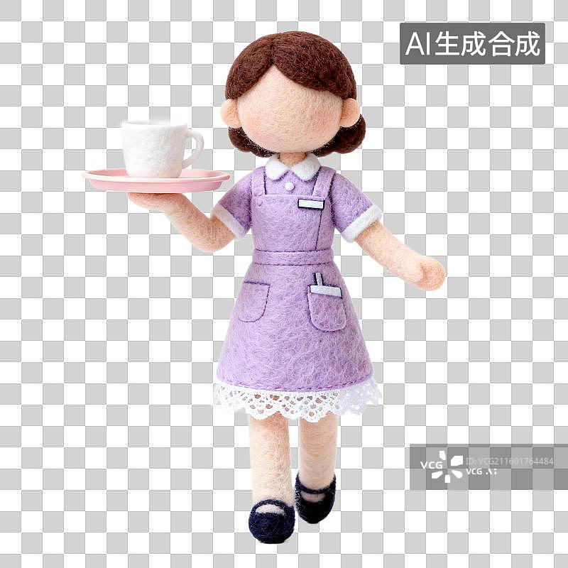 【AI数字艺术】3D羊毛毡风格服务员女仆家务人物免抠元素图片素材