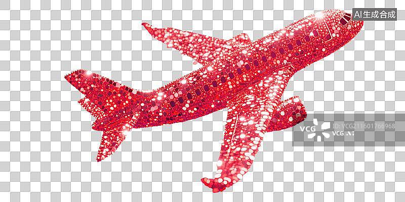 【AI数字艺术】飞机起飞抽象彩色粒子发光斑璀璨闪耀新年春节国庆节中秋节春运返乡回家复工航空公司广告免抠元素透明无背景图片素材