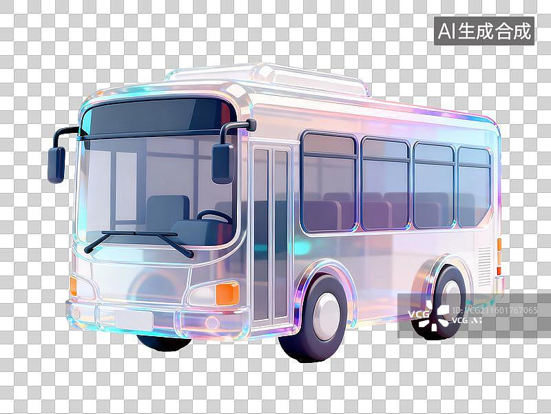 【AI数字艺术】3D轻拟物风未来科技巴士元素图片素材
