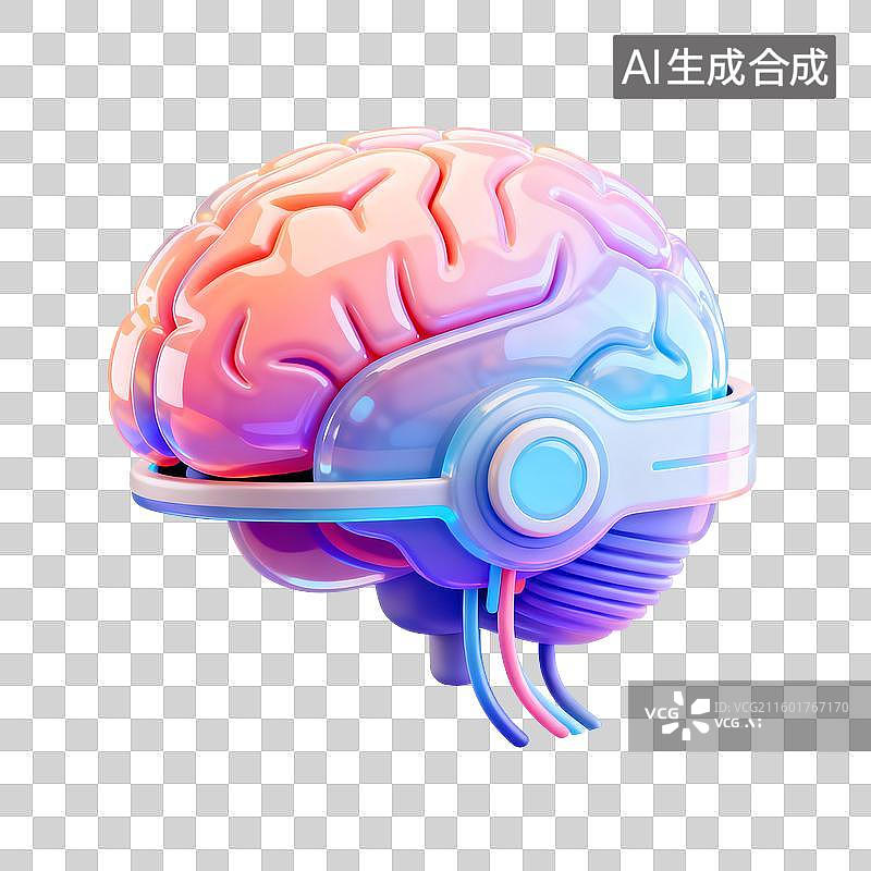 【AI数字艺术】3D轻拟物风未来科技脑机接口元素图片素材