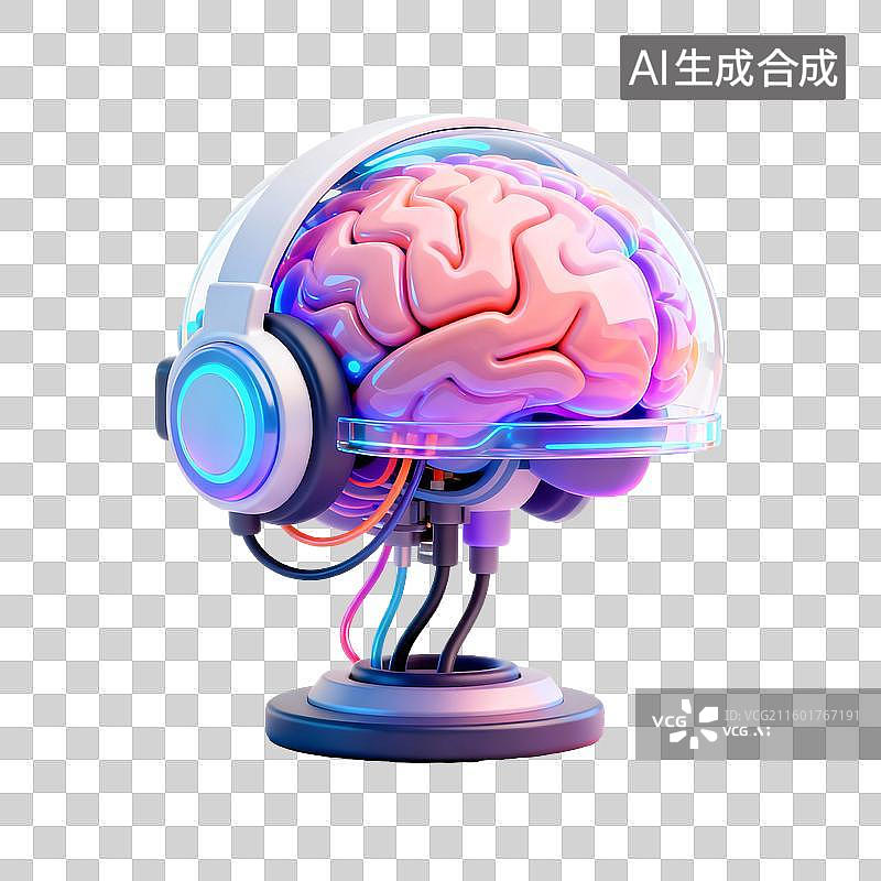 【AI数字艺术】3D轻拟物风未来科技脑机接口元素图片素材