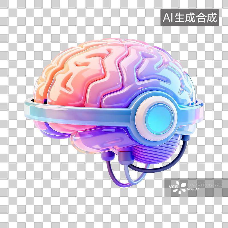 【AI数字艺术】3D轻拟物风未来科技脑机接口元素图片素材