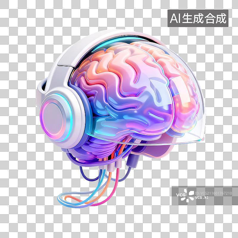 【AI数字艺术】3D轻拟物风未来科技脑机接口元素图片素材