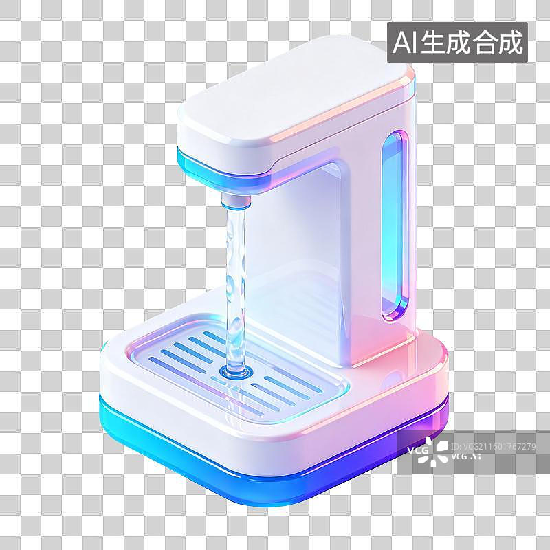 【AI数字艺术】3D轻拟物风未来科技自动感应饮水机元素图片素材