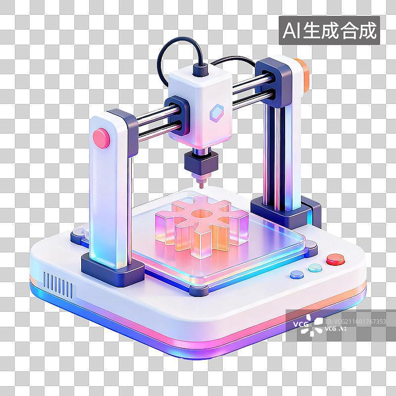 【AI数字艺术】3D轻拟物风未来科技激光雕刻机元素图片素材