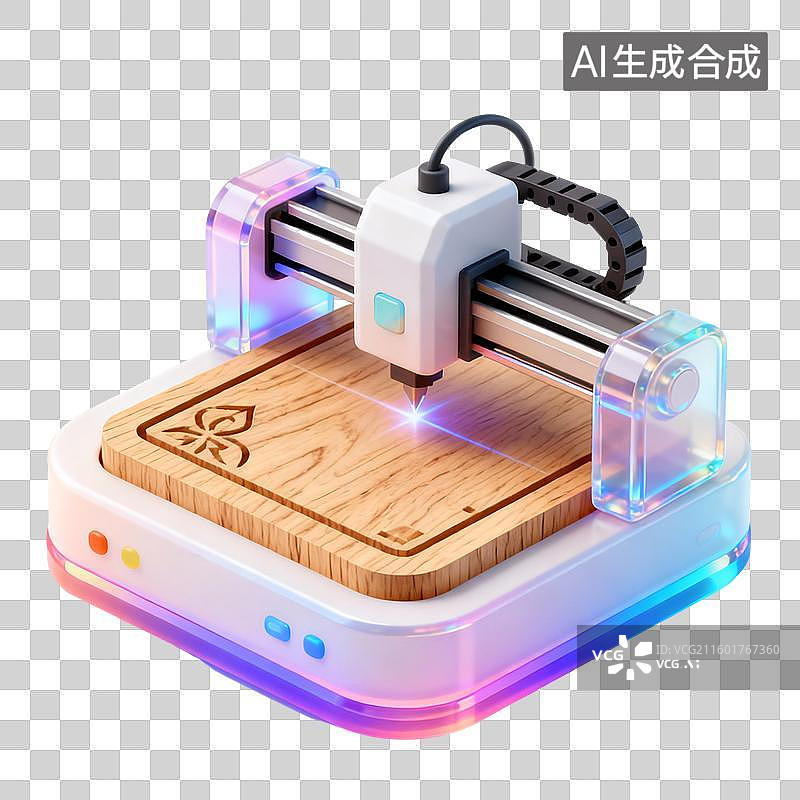 【AI数字艺术】3D轻拟物风未来科技激光雕刻机元素图片素材