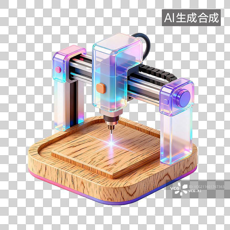 【AI数字艺术】3D轻拟物风未来科技激光雕刻机元素图片素材