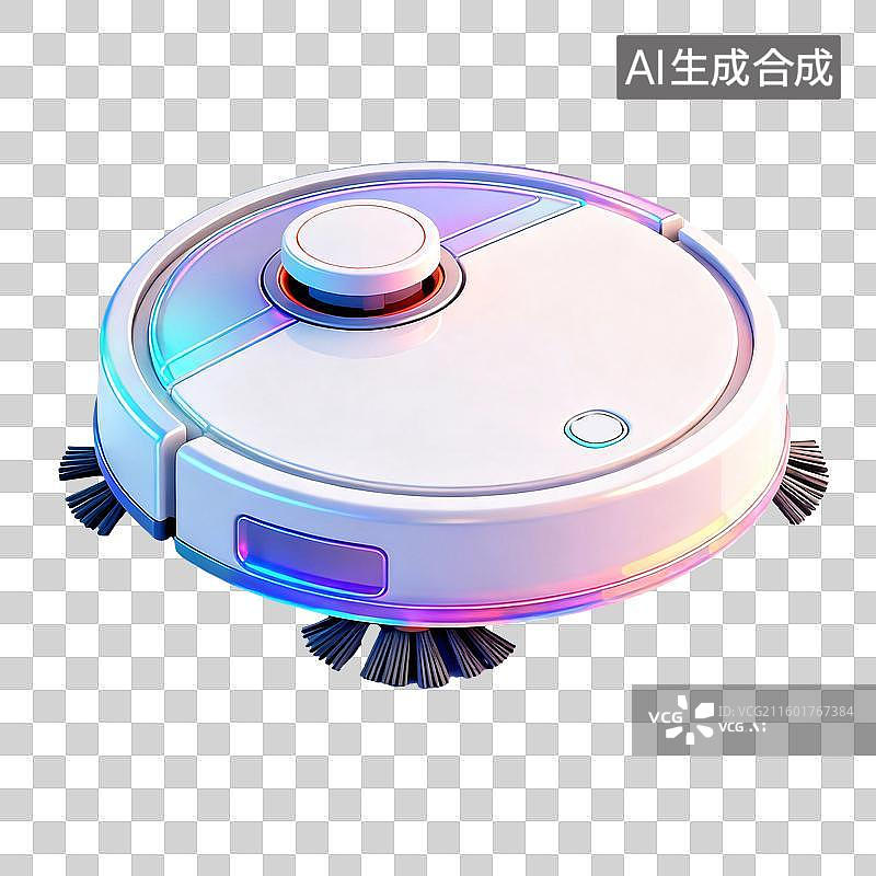 【AI数字艺术】3D轻拟物风未来科技扫地机器人元素图片素材