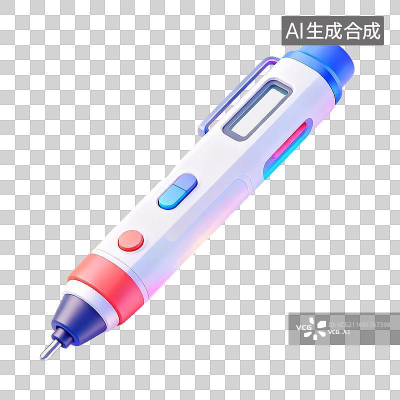 【AI数字艺术】3D轻拟物风未来科技激光打印笔元素图片素材