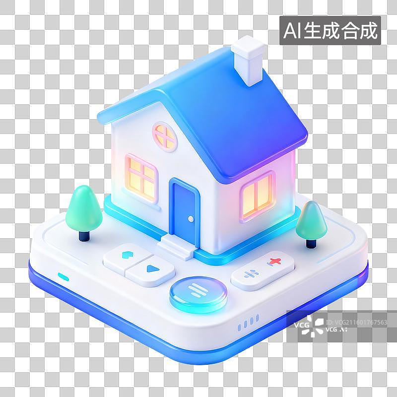 【AI数字艺术】3D轻拟物风未来科智能房屋元素图片素材