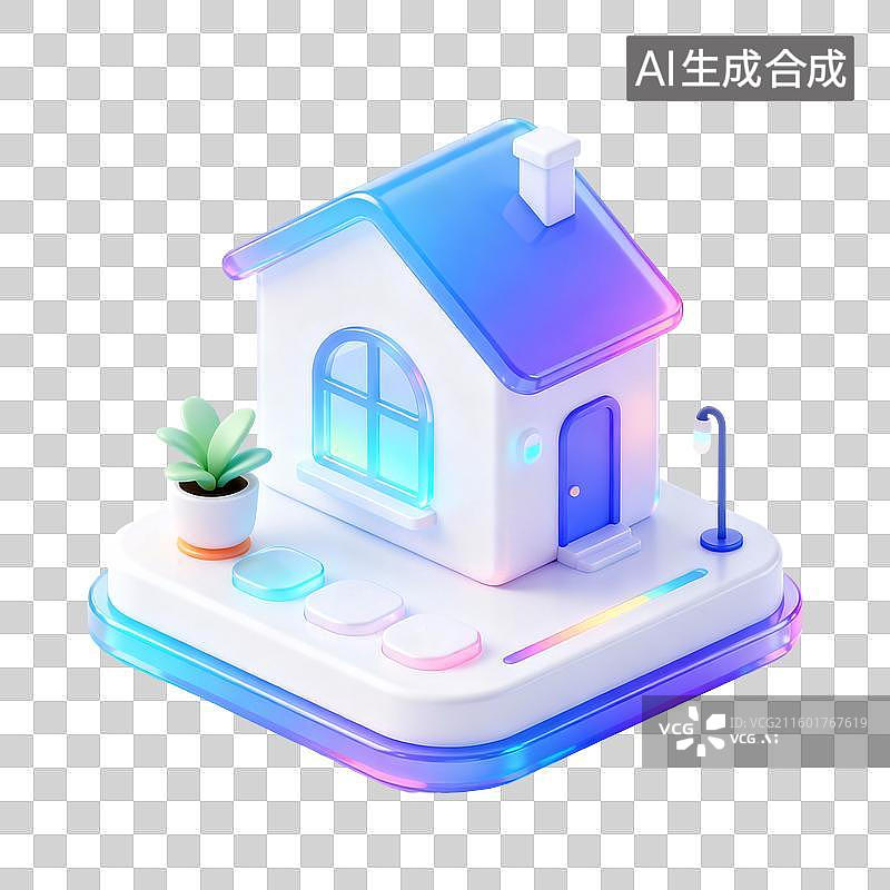 【AI数字艺术】3D轻拟物风未来科智能房屋元素图片素材