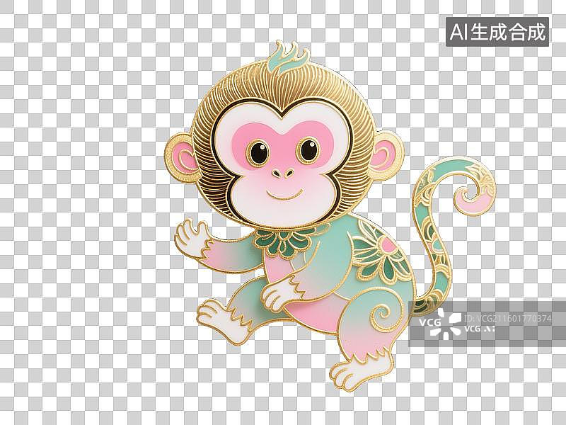 【AI数字艺术】2D新中式掐丝珐琅烫金十二生肖之生肖猴图片素材