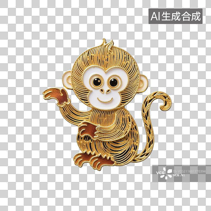 【AI数字艺术】2D新中式掐丝珐琅烫金十二生肖之生肖猴图片素材