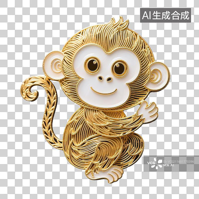 【AI数字艺术】2D新中式掐丝珐琅烫金十二生肖之生肖猴图片素材