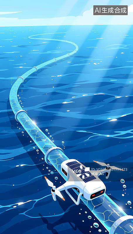 【AI数字艺术】未来飞行器穿越海洋的数字艺术作品图片素材