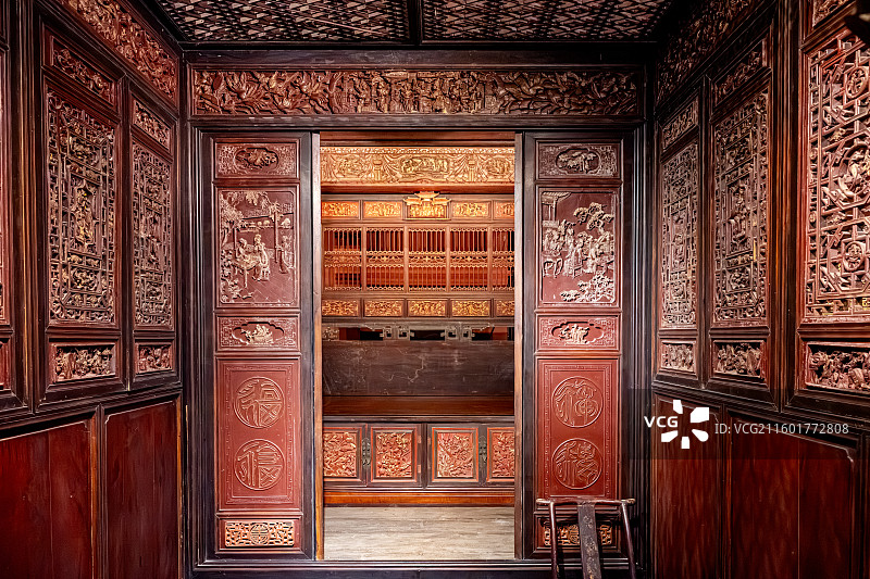 泰宁明清园 金丝楠拔步床 清朝中叶大户人家卧室床前的小木屋 福建三明文化旅游图片素材