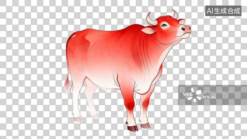 【AI数字艺术】红色公牛插画形象图片素材