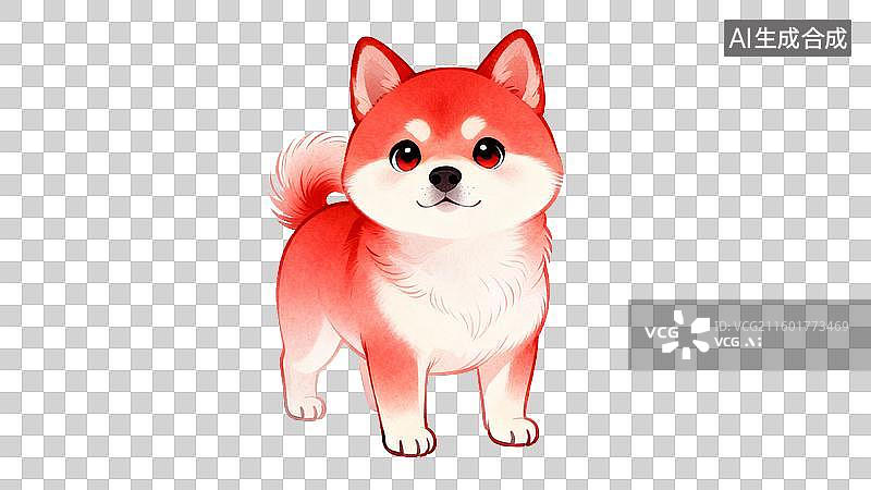 【AI数字艺术】可爱红白相间毛绒小狗图片素材