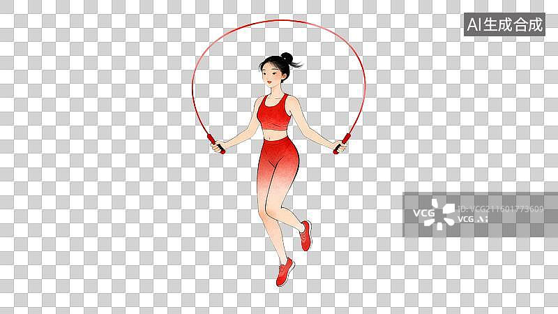 【AI数字艺术】年轻女子跳绳健身场景图片素材