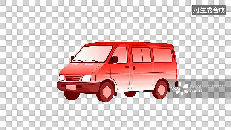 【AI数字艺术】红色小型面包车插画图片素材