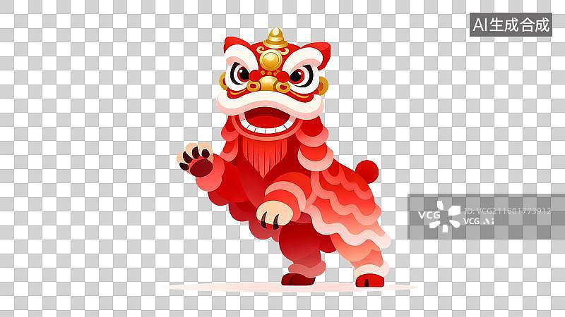 【AI数字艺术】喜庆的中国新年舞狮插画图片素材