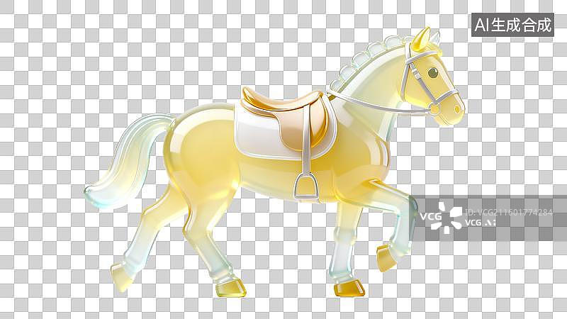【AI数字艺术】透明黄色带鞍马摆件图片素材