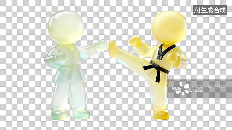 【AI数字艺术】两个卡通人物跆拳道对练图片素材