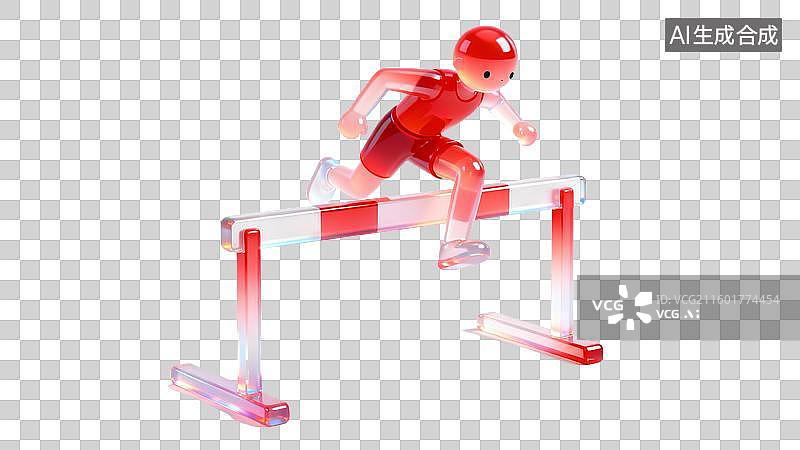 【AI数字艺术】红色人物跨栏竞技场景图片素材